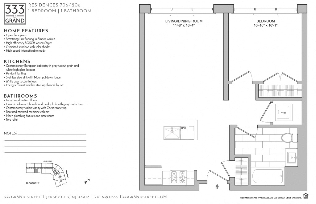 Floor plan for 1 bed, 1 bath, 646 sqft